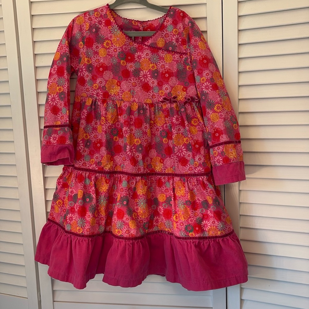 deux par deux Pink Corduroy long sleeve tiered dress 4T